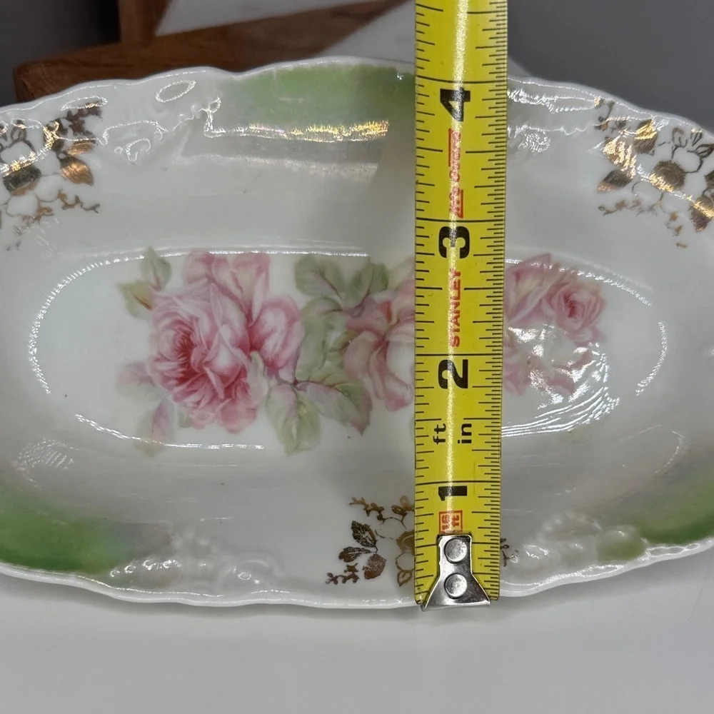 Early 1900s German Pink Shabby Roses Oval Dish